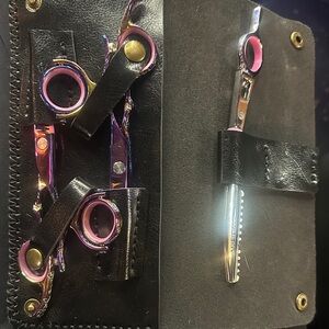 Iridescent Hair Cutting Scissors with Black Leather Case